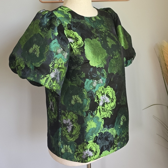 Tuckernuck, New Pomander Place Lyla Green Jacquard Floral Blouse Top SZ Small - Picture 8 of 15